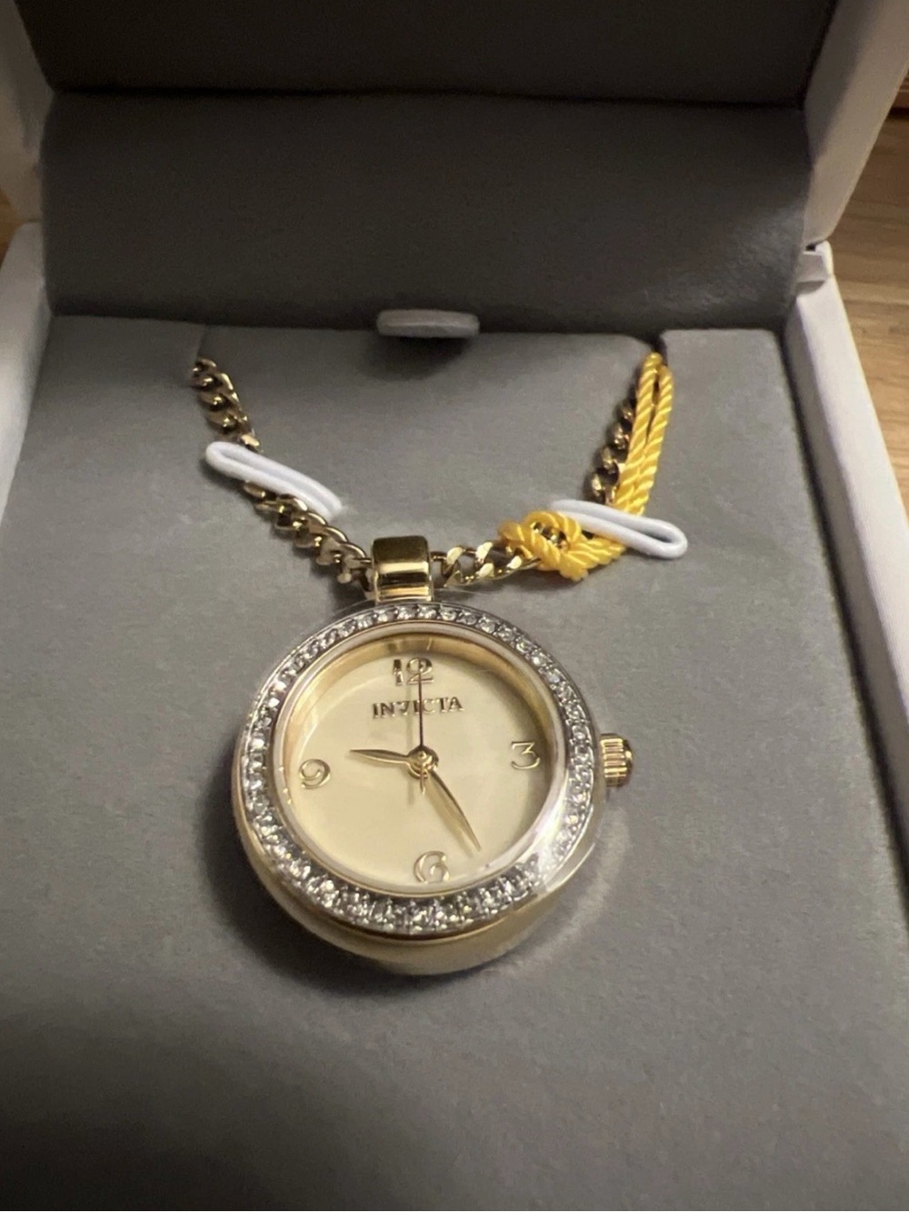 Invicta Gold-Tone Crystal Accent Pendant Watch Necklace